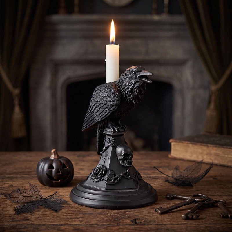 Candlestick Gothic Raven Resin Candle Holder - Variation: Candlestick-B