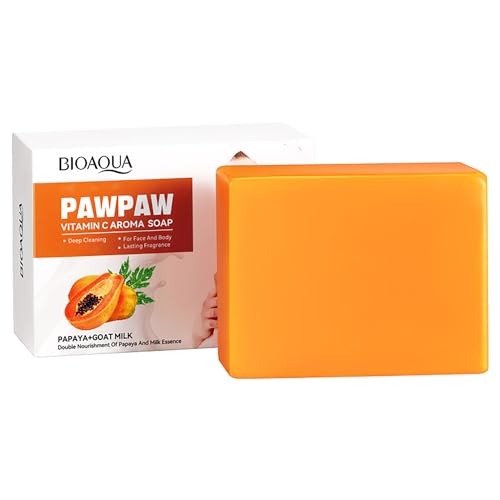 BIOAQUA PAWPAW Vitamin C Papaya Goat Milk Aroma Soap Face Body Deep Cleaning Control Oil Nourish Skin 100g / 3.5oz