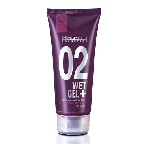 SALERM - Hair Styling Gel - Pro Line Wet Gel + 02-200 ml - Medium Hold - Wet Effect - with Caffeine and Fixative Resins - Leaves No Residue - Antioxidant and Energizing Effect - Quick Drying