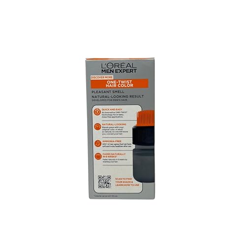 L¡¯Oreal Paris Men Expert One Twist Mess Free Permanent Hair Color, Mens Hair Dye to Cover Grays, Easy Mix Ammonia Free Application, Dark Brown 03, 2 Application Kit