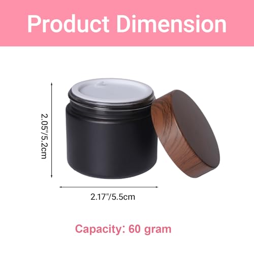 6Pcs 2.12 oz Small Travel Lotion Containers with lids Glass Sample Empty Round Cosmetic Jar Bottles for Creams Makeup Lotion Toiletries Storage (Black, 60 gram)