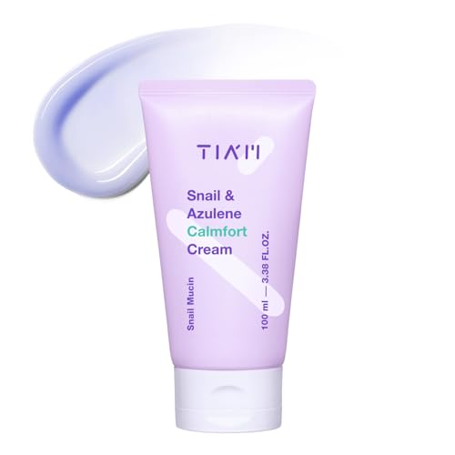TIA'M TIAM Snail & Azulene Calmfort Cream, 3.38 fl oz, 92% Snail Mucin, Lightweight Calming & Moisturizing Cream for Soft, Glass Skin, Korean Skin Care, Day & Night Moisturizer Face Cream