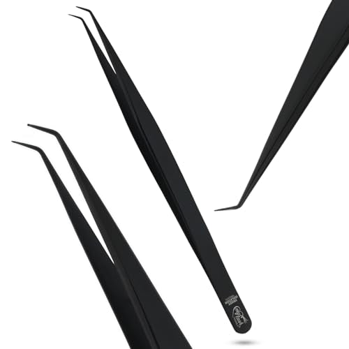 Isolation Tweezer for Eyelash Extensions ? 14cm Curved Lash Tweezer, Stainless Steel, Best for Individual Isolation & Classic Lashes, Pinzas para Twisers (Black Titanium)