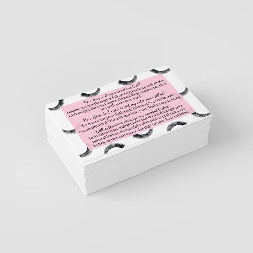 Lash Extension Aftercare Instructions Cards | Package of 50 | Eye Lashes with Pink Inlay Design Double Sided Size 3.5 x 2" inches After Care (3-4 Week Fillers)