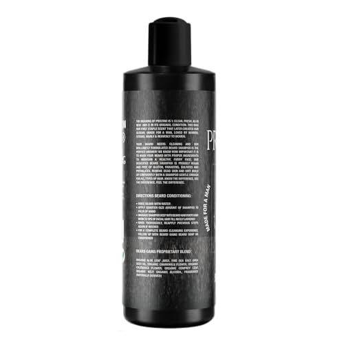 Beard Gains Pristine Scented Vegan Beard Shampoo made, 100% Organic and Paraben/Sulfate Free | Moisturize & Control Wild Facial Hairs & Promote Growth | MADE IN USA