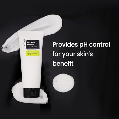 coxir GREENTEA PH CLEAR FOAM CLEANSER 1.01 fl.oz l Low pH Formula Facial Washes with Gentle Exfoliating l deep cleanses pores and remove dead skin cells on skin, Korean skincare