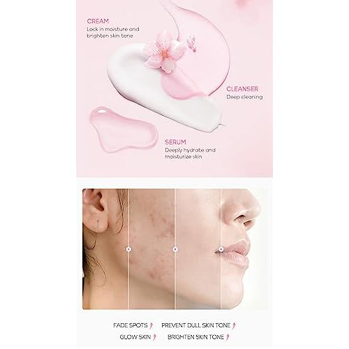 Travel Skincare Kit - Sakura Gentle Korean Skin Care Set for Teen Girls & Women | Hydrating Cleanser, Anti-Aging Serum, Moisturizer, Eye Cream - Radiant Skin Mini Holiday Box Gift (4PC)