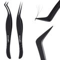 Lash Extension Tweezers, Professional Fiber Tip Lash Tweezer Set for Classic & Volume Lashes, High Precision Eyelash Tweezers Kit? Black Set of 2, Ideal for Lashes Artists
