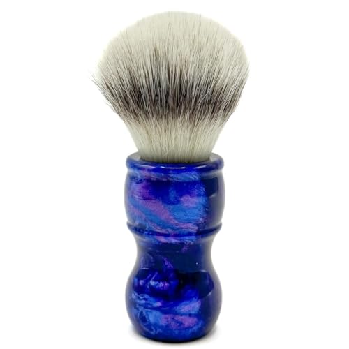 Parker ¡°Blue Storm¡± Deluxe Synthetic Shaving Brush & Stand ? 24?mm Knot, Iridescent Resin Handle, Ergonomic 122?mm Length, Handmade with a High Bristle Density for Rich Lather