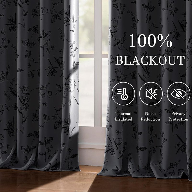 Blackout Floral Curtains 84 Inch Length Room Darkening Insulated Drapes - 2 Panels