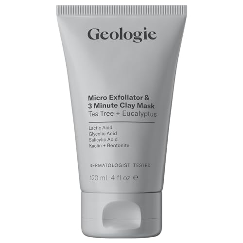 Geologie Micro Exfoliator & Clay Mask | 3-in-1 Deep Cleansing Face Wash, Pore Refining Mask & Skin Exfoliant | Tea Tree & Eucalyptus Scent For Men & Women | 4 fl oz