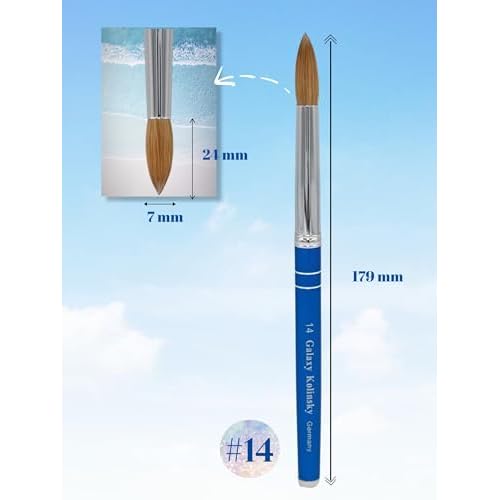 Acrylic Nail Brush Pure Kolinsky Hair Round Shape Blue Metal handle (Size 14)