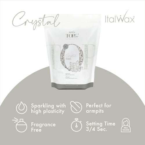 Italwax Top Line Crystal - 750g / 1.65lb - Hard wax beads for hair removal - Unscented - Synthetic formulation ideal for sensitive skins - Recommended for Bikini Area and Armpits
