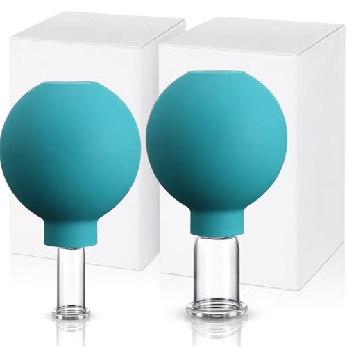 Nuanchu 2 Pieces Facial Cupping Set, Glass Cupping Cups Glass Silicone Cups Vacuum Suction for Face Skin Back Shoulder Muscle(1 Inch and 0.4 Inch Diameter,Green)