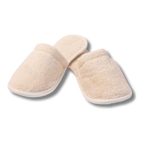 Natural Toweling Slippers - GOTS Certified 100% Organic Cotton, Ultra Soft, Machine Washable Indoor Slippers for Bath and Home S Size US (6-7 Women/5-6 Men)