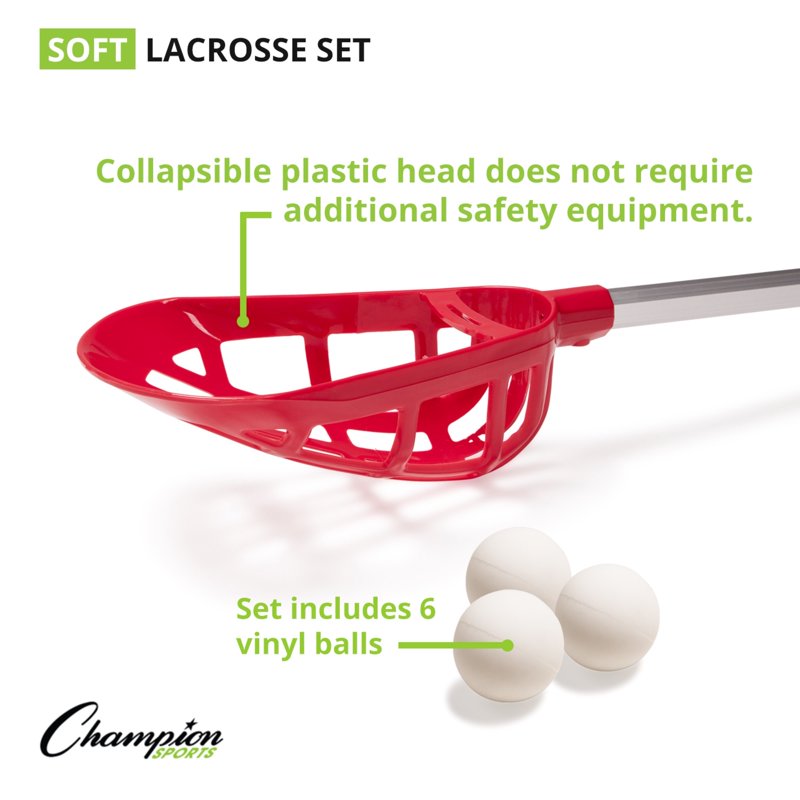 Lacrosse Equipment Set with 12 Aluminum Sticks and 6 Vinyl Balls for Kids & Beginners