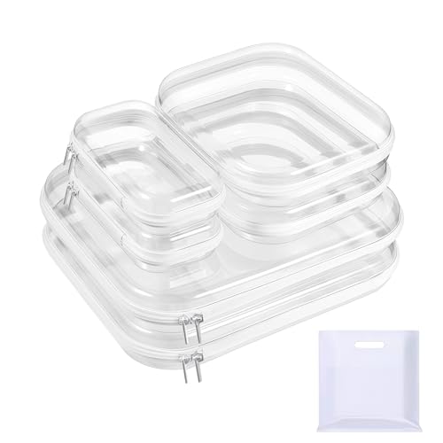6 Pack Clear Hard Shell Zipper Case,See-Through Hard Plastic Organizer Pouches with Zipper,Clear Travel Makeup Case,Transparent Zippered Pouches for Travel,Toiletries, Makeup,Crush-Resistant Storage