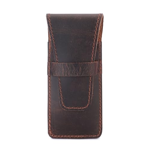 Leather Safety Razor Case Shaving Accessories Straight Safety Razor Holder for Double Edge Personal Care Essentials Handmade Shaver Case for Travel (Brown)