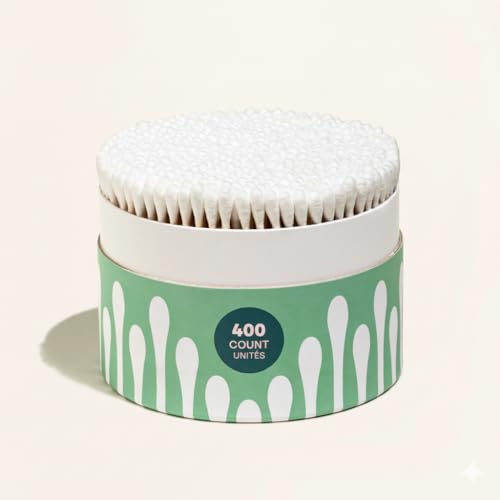 Cliganic Organic Cotton Swabs, 400 Count - 100% Pure Natural Cotton, Chlorine-Free Hypoallergenic, Soft, Gentle & Absorbent Paper Buds (Pack of 2)