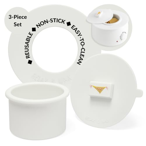 Reusable Non-Stick Silicone Wax Collars + Can + Lid for Wax Pot ? Fits All 14-16 oz Wax Cans & Warmers ? Wax Warmer Collars for Easy, Mess-Free Cleaning, 3-Piece Set (Collar + Can + Lid, White)