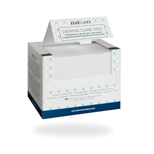 Nat.&Co. Derma Care Pro 100% USDA Biobased Material - Professional Grade Extra Large Face Towels - Bio-Based Towel, Makeup Remover Dry Wipes, Facial Wash Cloths for Sensitive and Clean Skin - 50 Count