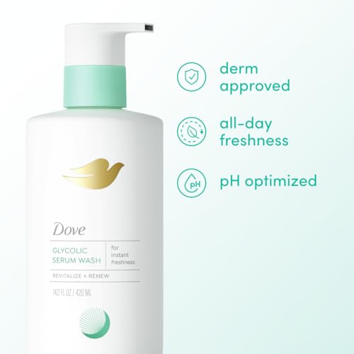 Dove Glycolic Serum Body Wash for Women - For Skin Renewal, Hydration & Odor Control,Fresh Water Lilly Scent 14.2 oz