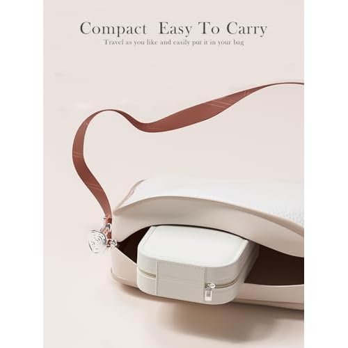 LED Lighted Makeup Mirror Box, Portable Jewelry Case with 3 Light Modes, 1200mAh Rechargeable, PU Portable Cosmetics Case with Handle, 6.5 x4.5 x 1.4 inches(White)