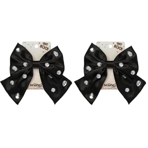 Scunci by Conair Bow Barrette w/Gem Stones - hair accessories - hair accessories for women - Holiday - Black bow - Black hair bows (Pack of 2)