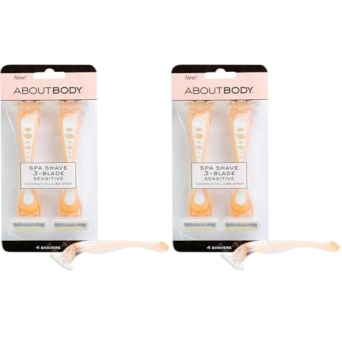 About Face Body Spa Shave 3-Blade Sensitive Disposable Razors With Coconut Oil Lube Strip, 4 Count (Pack of 2)