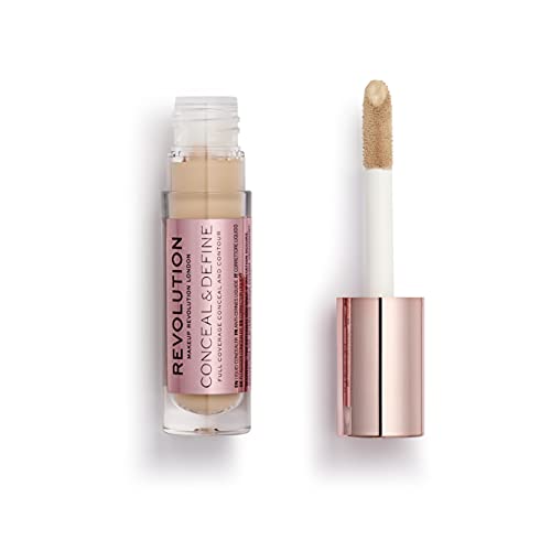 Revolution, Conceal & Define Concealer, Full Coverage & Lightweight, Long-Lasting Matte Finish, Vegan & Cruelty Free, C7 Medium or Tan Skin Tones, 0.14 oz