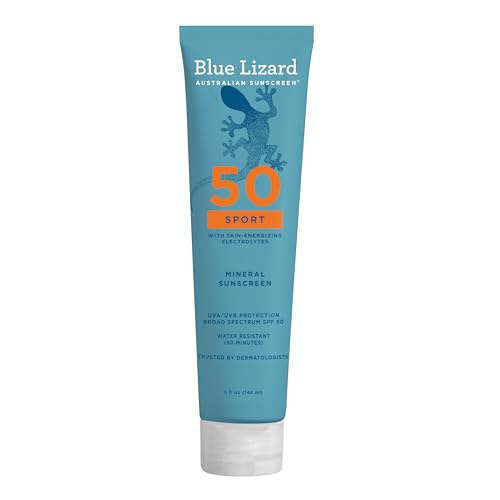 Blue Lizard Sport Mineral SPF 50 Lotion, Ideal for Athletes, 100% Mineral Sunscreen Actives, Fragrance-Free, Paraben-Free, Vegan, 5 fl oz