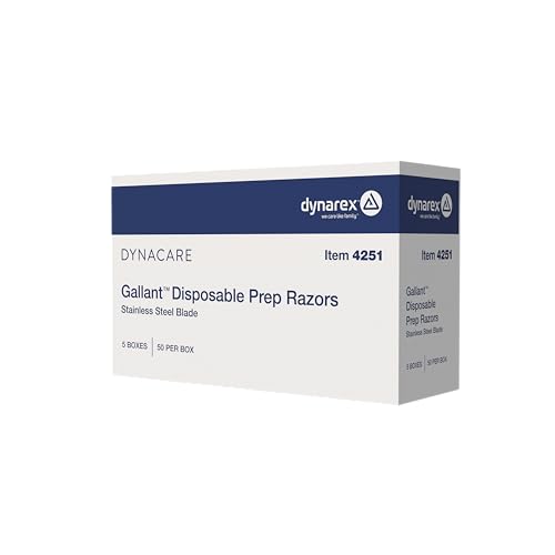 Dynarex Gallant Disposable Prep Razors, Used before ECG and other Procedures, Disposable Razors with Open Design, Ergonomic Surgical Prep Razors, 1 Box of 50 Razors