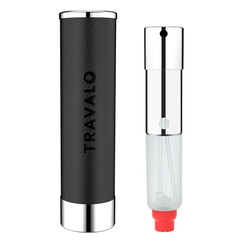 Travalo Walzer Refillable Perfume Atomizer - Pocket-Size, Leak-Proof, Glass-Free Spray Bottle Safe for Air Travel - Mini Perfume Bottle with Black Leather Cover