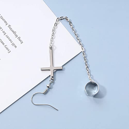 Vintage Cross Cartilage Chain Earrings Silver Long Chain Dangle Earrings Cross Ear Cuff Chain Earrings Helix to Lobe Chain Earrings Jewelry for Women