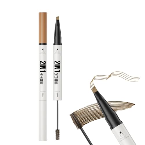 Microblading Eyebrow Pen - Dual-Ended 2-in-1 Eyebrow Pen with Brush, Waterproof Smudge-Proof Liquid Formula for Natural Full Brows (1#Light Brown)