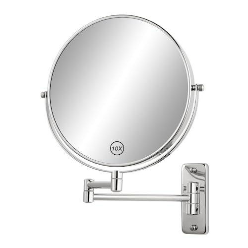8¡± Wall Mounted Makeup Mirror - 1X/10X Double Sided Magnifying Bathroom Mirror, 360¡Æ Swivel Extendable Vanity Shaving Mirror with Adjustable Arm for Bathroom, Chrome£¨No Light£©