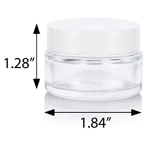 Clear Glass 0.50 oz / 15 ml Low Profile Thick Wall Balm Empty Jars (24 pack, White Smooth Foam Lined Lids)