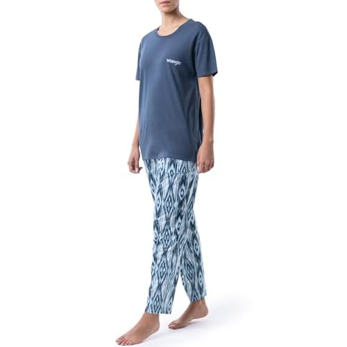 Wrangler Women's Short Sleeve Graphic Tee and Printed Pants Pajama Sleep Set