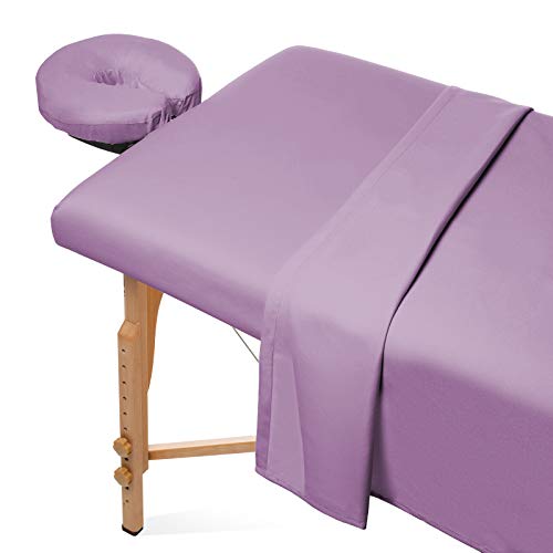 Saloniture 3-Piece Microfiber Massage Table Sheet Set - Premium Facial Bed Cover - Includes Flat and Fitted Sheets with Face Cradle Cover - Lavender