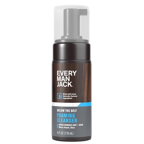 Every Man Jack Mens Foaming Groin Wash - Gentle Cleanser for Below The Belt - Made w/ Naturally Derived Ingredients like Witch Hazel & Aloe Vera - 4 Fl Oz (1 Pack)
