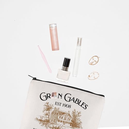 TGBJE Anne Novel Inspired Makeup Bag Anne Book Literary Gifts Gables Prince Edward Island Zipper Pouch Green Quote Gift (Gables 1908 bag)