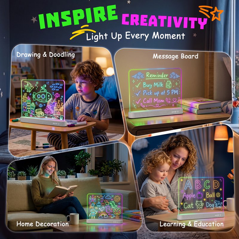 Rechargeable LED Drawing Board for Kids 16-Inch with Light Effects & Detachable Acrylic