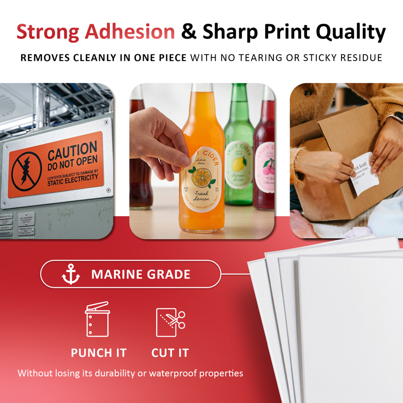 Waterproof Sticker Paper for Laser Printers - 25 Sheets, 8.5x11 Inches, 5 Mil Heavy Duty Labels