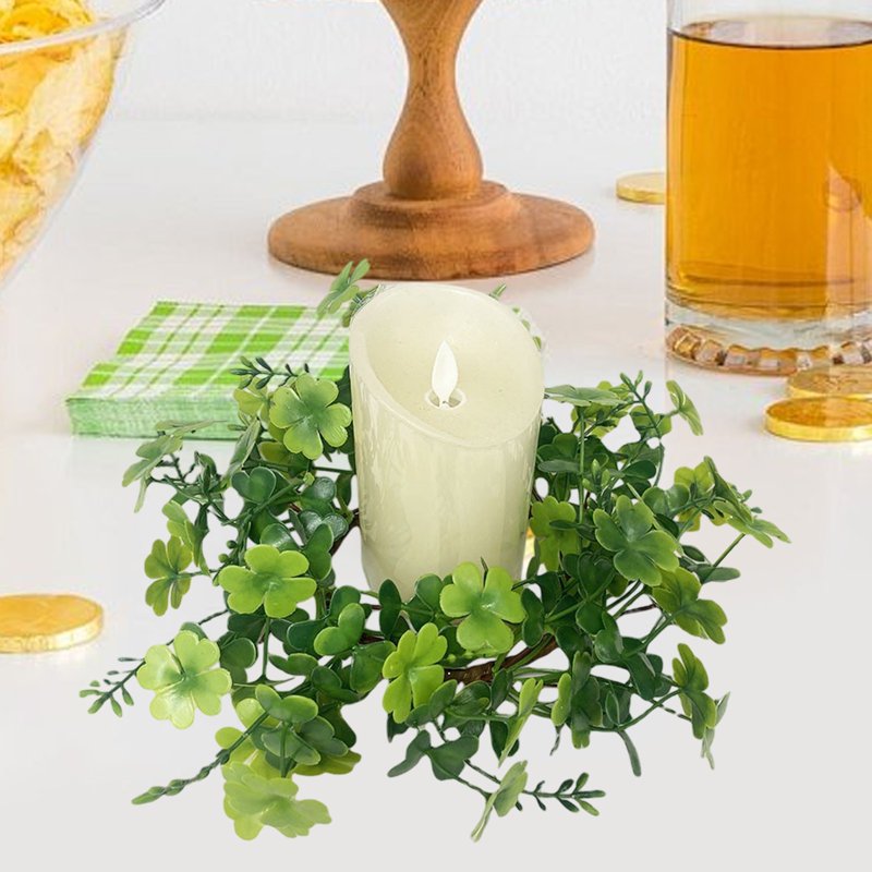 Festive Shamrock Candle Ring for St. Patrick's Day Holiday Decor - Green