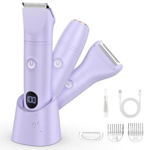 Lanumi 3 in 1 Bikini Trimmer for Women Rechargeable Electric Razors Wet/Dry Pubic Body Hair Trimmer Facial Hair Remover IPX6 Waterproof LCD Display