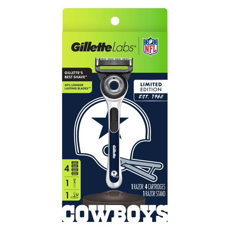 Gillette Razor for Men - Cowboys Special Edition with Exfoliating Bar, 1 Handle & 4 Blades Refills