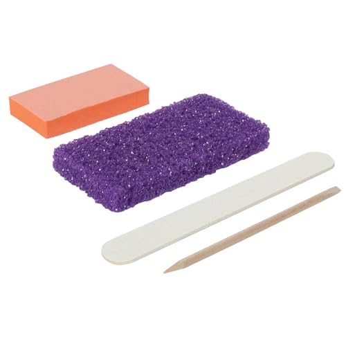 ForPro 4-Piece Pedi Kit, 100-Count, Individually-Packed Pedicure Set, Purple Pumice Pad, White Wood Nail File 80/100 Grit, Orange Mini Buffer 80/100 Grit, Wood Stick