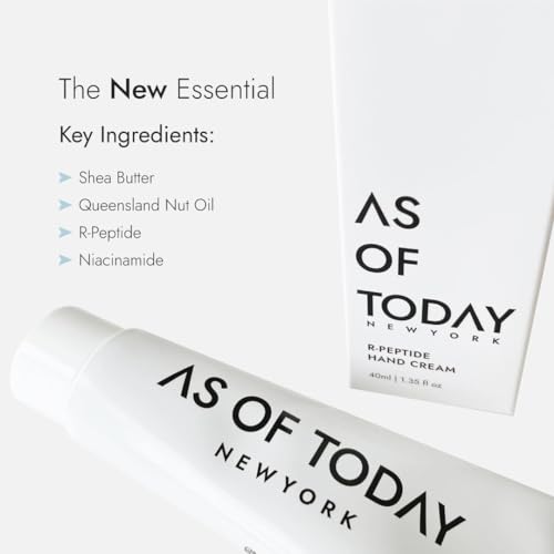AS OF TODAY R Peptide Hand Cream | Shea Butter & Macadamia Nut Oil with Niacinamide | Hydrating Hand Lotion for Dry Cracked Hands | Travel Size Moisturizer | Clean Beauty Skincare | 1.35 fl oz Tube