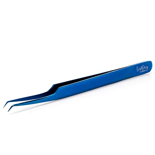 LivBay Lash - Blue Magic Eyelash Stainless Steel Tweezer for Volume Lash Extensions | Curved Tip | False Lash Applicator Tool (Professional Use Only)