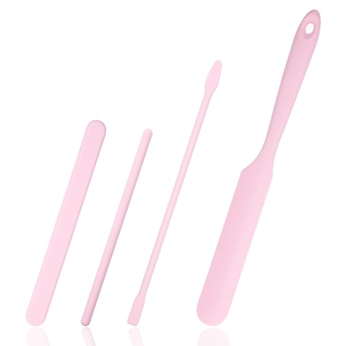 4 PCS Non-Stick Wax Spatulas Set, Silicone Wax Applicator Different Sizes Scrapers Reusable Silicone Stirring Stick For Home Salon Body Use (Pink)